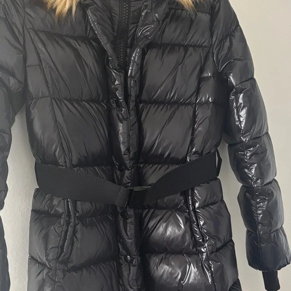 S13 Black Puffer Jacket with Faux Fur Hood - Picture 6 of 7